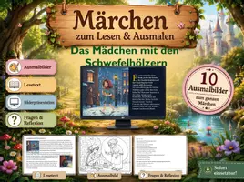 Vorschau - Mal- und Bastelvorlagen - Märchen zum Lesen & Ausmalen – Das Mädchen mit den Schwefelhölzern (+ Fragen + Präsentation) - Deckblatt