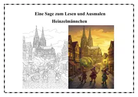 Vorschau - Mal- und Bastelvorlagen - Sage zum Lesen & Ausmalen – Die Heinzelmännchen + Präsentation - Seite 1