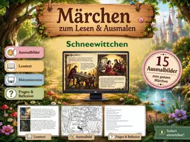 Vorschau - Mal- und Bastelvorlagen - Märchen zum Lesen und Ausmalen - Schneewittchen (+ Fragen + Präsentation ) - Deckblatt