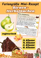 Vorschau - Unterrichtsreihen - Birnen-Herbstkuchen | Mini-Rezeptkarte | vegetarisch | Herbstgruß | Klasse 3–6 - Deckblatt