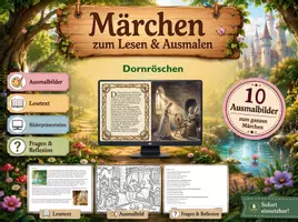 Vorschau - Mal- und Bastelvorlagen - Märchen zum Lesen und Ausmalen - Dornröschen (+ Fragen + Präsentation) - Deckblatt