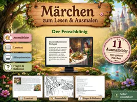Vorschau - Mal- und Bastelvorlagen - Märchen zum Lesen und Ausmalen - Der Froschkönig (Grimm-Fassung) (+ Fragen + Präsentation ) - Deckblatt