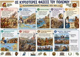 Προεπισκόπηση - Υποστηρικτικό υλικό / Ειδική αγωγή - Σχεδιάγραμμα με εικονογράφηση: Ενότητα 3η (Κλασικά Χρόνια / Ο Πελοποννησιακός Πόλεμος) - Κεφάλαιο 26ο (Oι κυριότερες φάσεις του πολέμου) - Ιστορία Δ' Δημοτικού - Σελίδα 1