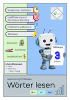 Vorschau - Arbeitsblätter - Wörter lesen dreisilbig: Lesetraining mit dem Leseroboter - Deckblatt