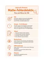 Vorschau - Arbeitsblätter - Mathe Klasse 2/3: Fehlerdetektiv Plus und Minus bis 100 - Seite 1