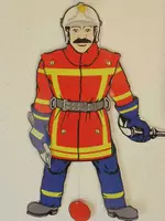 Vorschau - Mal- und Bastelvorlagen - Feuerwehr Löschi Bastelbogen basteln Feuerwehrmann Download - Deckblatt