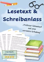 Vorschau - Arbeitsblätter - Lesetext & Schreibanlass: Professor Schlaukopf, der Erfinder (4-fach differenziert) - Deckblatt
