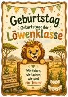 Vorschau - Poster - Geburtstag - Klassentier Löwe - Löwenklasse - Deckblatt