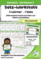 Vorschau - Anderer Materialtyp - Sätze bilden – 3 Wörter, 1 Satz | Differenzierte Kartei | Deutsch Klasse 2 - Deckblatt
