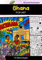 Vorschau - Mal- und Bastelvorlagen - Ghana | POP Art Ausmalbilder | Länder | 15 Malvorlagen - Deckblatt