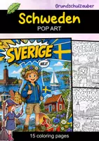 Vorschau - Mal- und Bastelvorlagen - Schweden | POP Art Ausmalbilder | Länder | 15 Malvorlagen - Deckblatt