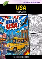Vorschau - Mal- und Bastelvorlagen - USA | POP Art Ausmalbilder | Länder | 15 Malvorlagen - Deckblatt