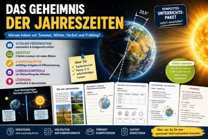 Vorschau - Arbeitsblätter - Das Geheimnis der Jahreszeiten – Komplettes Unterrichtspaket mit Präsentation, Sachtext, 4 Arbeitsblättern & Lernzielkontrolle - Deckblatt
