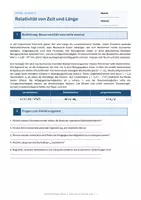 Vorschau - Arbeitsblätter - Arbeitsblatt Physik Klasse 12 - Relativität von Zeit und Länge - Deckblatt