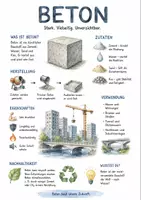 Vorschau - Arbeitsblätter - Lernposter + Arbeitsblätter zum Thema "Beton" + Lösung & Fragen & MP3 + Mindmap + Infografik - Deckblatt