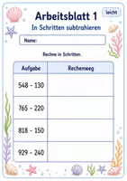Vorschau - Arbeitsblätter - Halbschriftlich subtrahieren bis 1000 | Mathematik Klasse 3 | 6 Arbeitsblätter als PDF - Seite 1
