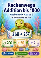 Vorschau - Arbeitsblätter - Rechenwege Addition bis 1000 | Mathematik Klasse 3 | 6 Arbeitsblätter als PDF - Deckblatt