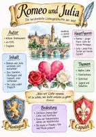 Vorschau - Arbeitsblätter - Lernposter + AB mit Fragen zum Thema "Romeo und Julia" + Lösungsblatt + Mindmap + Infografik - Deckblatt