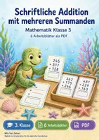 Vorschau - Arbeitsblätter - Schriftliche Addition mit mehreren Summanden | Mathematik Klasse 3 | 6 Arbeitsblätter als PDF - Deckblatt
