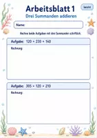 Vorschau - Arbeitsblätter - Schriftliche Addition mit mehreren Summanden | Mathematik Klasse 3 | 6 Arbeitsblätter als PDF - Seite 1