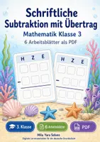 Vorschau - Arbeitsblätter - Schriftliche Subtraktion mit Übertrag | Mathematik Klasse 3 | 6 Arbeitsblätter als PDF - Deckblatt
