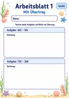 Vorschau - Arbeitsblätter - Schriftliche Subtraktion mit Übertrag | Mathematik Klasse 3 | 6 Arbeitsblätter als PDF - Seite 1
