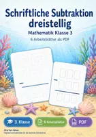 Vorschau - Arbeitsblätter - Schriftliche Subtraktion dreistellig | Mathematik Klasse 3 | 6 Arbeitsblätter als PDF - Deckblatt