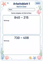 Vorschau - Arbeitsblätter - Schriftliche Subtraktion mit Null | Mathematik Klasse 3 | 6 Arbeitsblätter als PDF - Seite 1