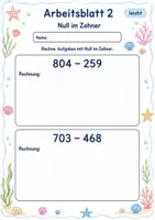Vorschau - Arbeitsblätter - Schriftliche Subtraktion mit Null | Mathematik Klasse 3 | 6 Arbeitsblätter als PDF - Seite 2