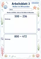 Vorschau - Arbeitsblätter - Schriftliche Subtraktion mit Null | Mathematik Klasse 3 | 6 Arbeitsblätter als PDF - Seite 3
