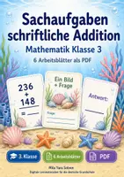 Vorschau - Arbeitsblätter - Sachaufgaben schriftliche Addition | Mathematik Klasse 3 | 6 Arbeitsblätter als PDF - Deckblatt