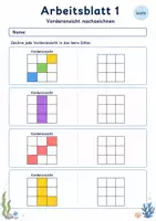 Vorschau - Arbeitsblätter - Ansichten Würfelgebäude | Mathematik Klasse 3 | 6 Arbeitsblätter als PDF - Seite 1
