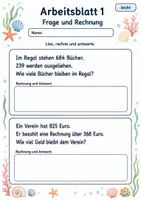Vorschau - Arbeitsblätter - Sachaufgaben schriftliche Subtraktion | Mathematik Klasse 3 | 6 Arbeitsblätter als PDF - Seite 1