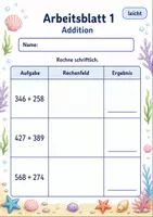 Vorschau - Arbeitsblätter - Lernzielkontrolle schriftliche Addition und Subtraktion | Mathematik Klasse 3 | 6 Arbeitsblätter als PDF - Seite 1