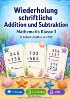 Vorschau - Arbeitsblätter - Wiederholung schriftliche Addition und Subtraktion | Mathematik Klasse 3 | 6 Arbeitsblätter als PDF - Deckblatt