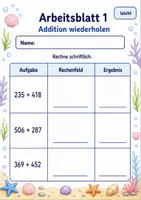 Vorschau - Arbeitsblätter - Wiederholung schriftliche Addition und Subtraktion | Mathematik Klasse 3 | 6 Arbeitsblätter als PDF - Seite 1