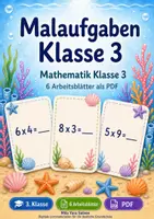 Vorschau - Arbeitsblätter - Malaufgaben Klasse 3 | Mathematik Klasse 3 | 6 Arbeitsblätter als PDF - Deckblatt