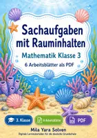 Vorschau - Arbeitsblätter - Sachaufgaben mit Rauminhalten | Mathematik Klasse 3 | 6 Arbeitsblätter als PDF - Deckblatt