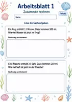 Vorschau - Arbeitsblätter - Liter Sachaufgaben | Mathematik Klasse 3 | 6 Arbeitsblätter als PDF - Seite 1