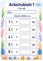 Vorschau - Arbeitsblätter - Liter und Milliliter | Mathematik Klasse 3 | 6 Arbeitsblätter als PDF - Seite 1