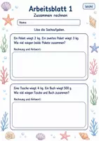Vorschau - Arbeitsblätter - Gewichte Sachaufgaben | Mathematik Klasse 3 | 6 Arbeitsblätter als PDF - Seite 1