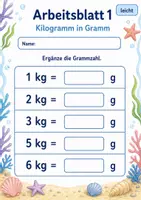 Vorschau - Arbeitsblätter - Gramm und Kilogramm | Mathematik Klasse 3 | 6 Arbeitsblätter als PDF - Seite 1