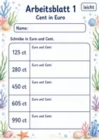Vorschau - Arbeitsblätter - Euro Cent Klasse 3 | Mathematik Klasse 3 | 6 Arbeitsblätter als PDF - Seite 1