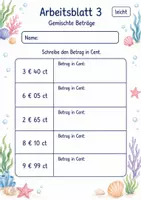 Vorschau - Arbeitsblätter - Euro Cent Klasse 3 | Mathematik Klasse 3 | 6 Arbeitsblätter als PDF - Seite 3