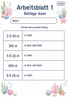 Vorschau - Arbeitsblätter - Geld Klasse 3 | Mathematik Klasse 3 | 6 Arbeitsblätter als PDF - Seite 1