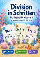 Vorschau - Arbeitsblätter - Division in Schritten | Mathematik Klasse 3 | 6 Arbeitsblätter als PDF - Deckblatt