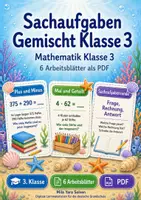 Vorschau - Arbeitsblätter - Sachaufgaben Gemischt Klasse 3 | Mathematik Klasse 3 | 6 Arbeitsblätter als PDF - Deckblatt