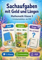 Vorschau - Arbeitsblätter - Sachaufgaben mit Geld und Längen | Mathematik Klasse 3 | 6 Arbeitsblätter als PDF - Deckblatt