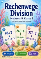 Vorschau - Arbeitsblätter - Rechenwege Division | Mathematik Klasse 3 | 6 Arbeitsblätter als PDF - Deckblatt