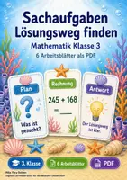 Vorschau - Arbeitsblätter - Sachaufgaben Lösungsweg Finden | Mathematik Klasse 3 | 6 Arbeitsblätter als PDF - Deckblatt